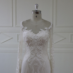 Migliore vendita di alta qualità maniche lunghe sirena abito da <span class=keywords><strong>sposa</strong></span> con perline di lusso e offerta ovigonna rimovibile. - Product Image 6