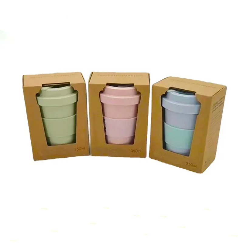 Natural Biodegradable Reusable Eco Bamboo Fiber Take Away Keep Coffee Mug Cup With Lid