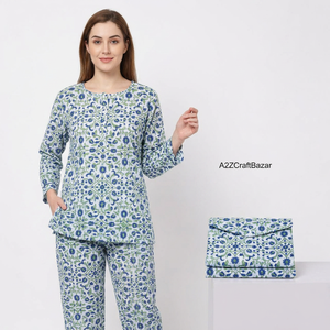 Ensemble de pyjama en coton imprimé floral indien pour femme, vêtements de nuit doux et amples, taille élastique, tenues de nuit d'été pour demoiselles d'honneur, devant ouvert - Product Image 1