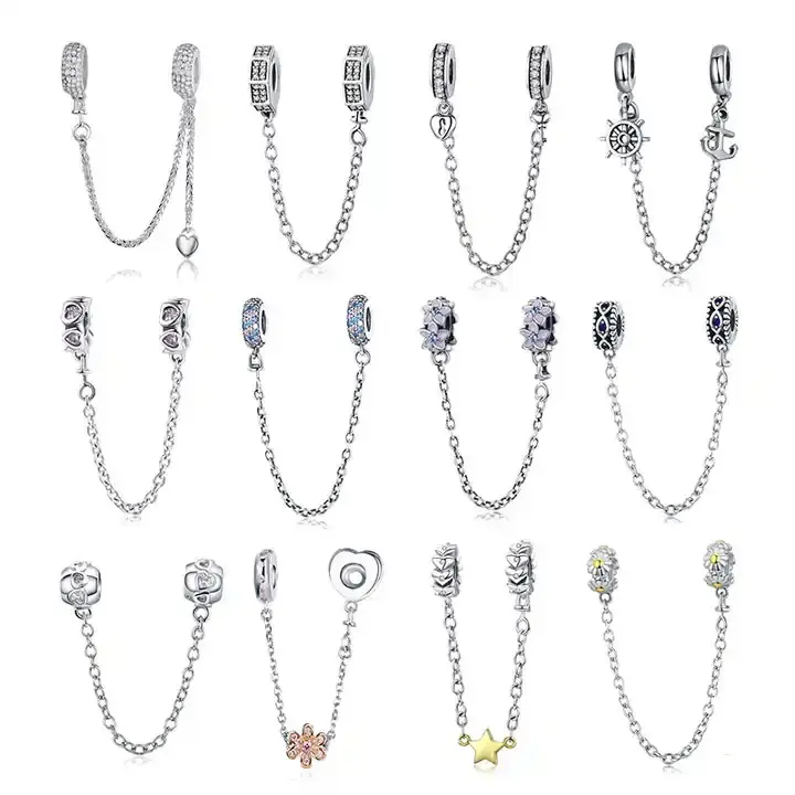 Factory 100% Real 925 Sterling Silver Safety Chain Charms Fit Pandoraer Bracelets