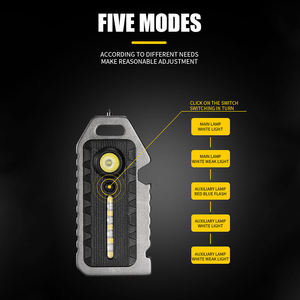 Dual <b>Light</b> Sources EDC Flashlight USB Rechargeable Keychain <b>Light</b> with COB Side <b>Light</b> Emergency <b>Window</b> Breaker Bottle Opener - Product Image 2