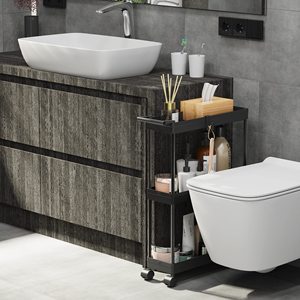 3-Tier Slim/Super <b>Narrow</b> Black Plastic Kitchen Cart <b>Storage</b> with Handle for <b>Narrow</b> Spaces-for <b>Bathroom</b> Spice Tool Organization - Product Image 4