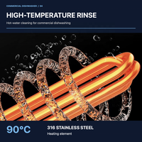 Lave-vaisselle commercial automatique à capot, trois pompes, en acier inoxydable 304, pour hôtel, restaurant, cuisine