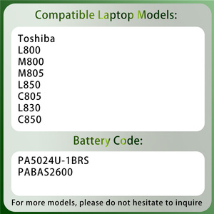 Batterie d'ordinateur portable de remplacement <span class=keywords><strong>PA5024U</strong></span>-<span class=keywords><strong>1BRS</strong></span> PABAS260 pour <span class=keywords><strong>Toshiba</strong></span> L800 M800 M805 L850 C805 L830 C850 - Product Image 2