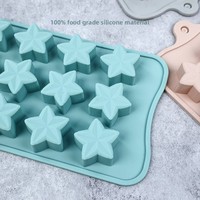 Molde de Silicona con Forma de Estrella de Cinco Puntas (15 Estrellas) para Chocolate, Gelatina, Pastel, Helado, Repostería DIY, Apto para Horno
