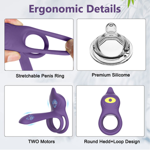 Vrolijke Ruimte Dual-Zone Taps Toelopende Penis Ringen Lange Butt Plug Ontwerp Op Afstand Geactiveerd 10-frequentie-trillingsmodi Climaxringen - Product Image 3
