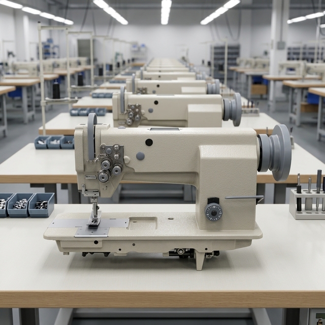 Factory Walking Foot Triple Unison Feed Double Needle Lockstitch Flatbed Sewing Machine Industrial for Sofa, Car Seat, Bag, Shoe