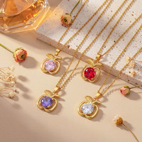 Collar de Cadena con Colgante de Manzana Pequeña de Acero de Titanio de Alta Calidad con Circonitas de Colores para Mujer, Joyería de la Serie Frutas