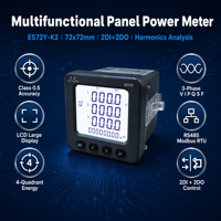 Medidor de Energía Trifásico EastSong ES72Y/K2-E4/E3, Análisis de Armónicos del 2º al 31º, RS485 Modbus, 2DI+2DO, Clase 0.5, IP65, 72x72mm