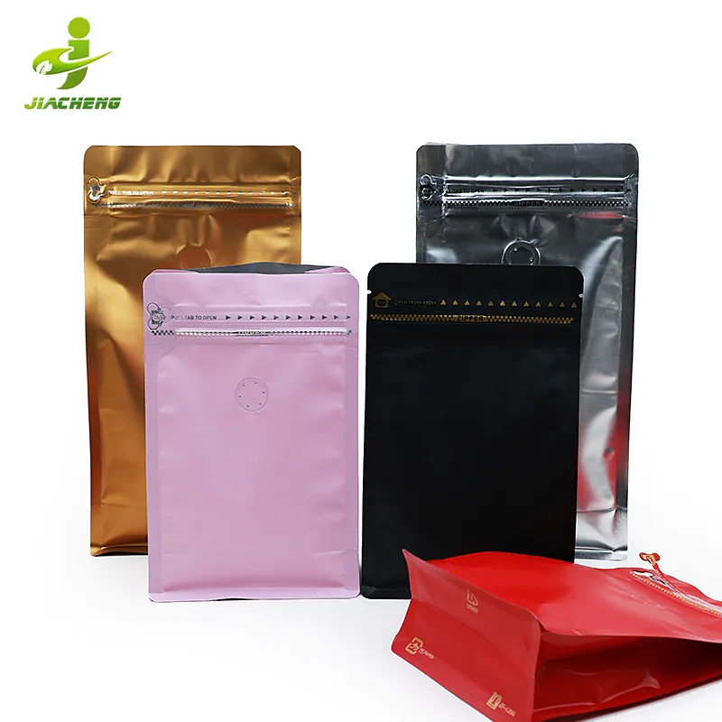 Recycle 250g 500g 1000g 2kg custom printed eight side seal flat bottom coffee beans packaging bags with valve and zipper