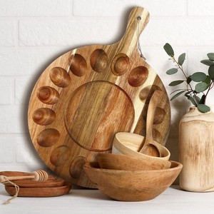 Bandeja de madera para huevos con divisor, plato doble para postres con asa, bandejas de servir de color madera natural - Product Image 4