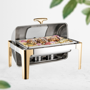 Scaldavivande Rettangolare Mezzo Oro e Mezzo Argento con Coperchio Roll-Top, Set Buffet in Acciaio Inossidabile da 9L per Servizio e Mantenimento Calore - Product Image 3