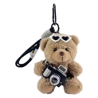 Mignon porte-clés pendentif pour sac en peluche ours appareil photo flash, cadeau créatif pour couple, avec rembourrage en coton PP