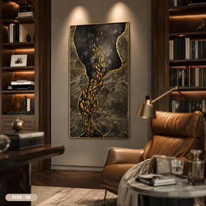 Cuadro decorativo de pared de porcelana con cristal y diseño abstracto de pez dorado, superficie brillante tipo espejo, para sala de estar, modelo F1211-10 - Product Image 6