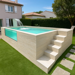 Piscina de Lujo con Marco de Acrílico para Jardín, Patio Trasero, Elevada, de Fibra de Vidrio y Madera, con Ventana de Vidrio Grueso - Product Image 1