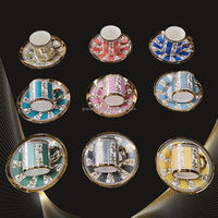 Nouvelles tasses à café de luxe personnalisées en porcelaine arabe 90ml petite tasse à café arabe turque en métal doré et ensemble de soucoupe