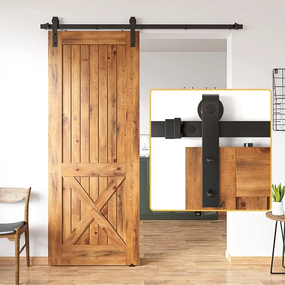Kit de puerta de granero de madera de diseño moderno Kit de puerta corredera de madera maciza