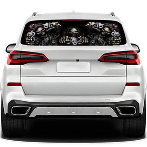 สติกเกอร์ไวนิลกันรังสียูวีแบบเจาะรูรูปหัวกะโหลกรถหน้าต่างด้านหลังเป็น65x17IN ของขวัญดีไซน์แบบโปร่งใสทนทานสำหรับเป็นของขวัญ - Product Image 2