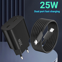 Chargeur mural universel double port rapide 25W PD avec prise EU/UK/US/AU, câble USB-C 1M/1.5M/2M, pour écouteurs et téléphones portables, avec protection OTP/OVP