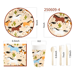 DAMAI Animal Theme Disposable Dessert Dinner <b>Paper</b> Plates Cups Napkin with Horse PatternTableware Set for Party Supplies - Product Image 5