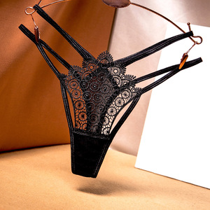 Ding Zhi Mei String sexy en dentelle pour femme, sous-vêtements transparents taille haute style européen, fibre de polyester noire 2280 - Product Image 1