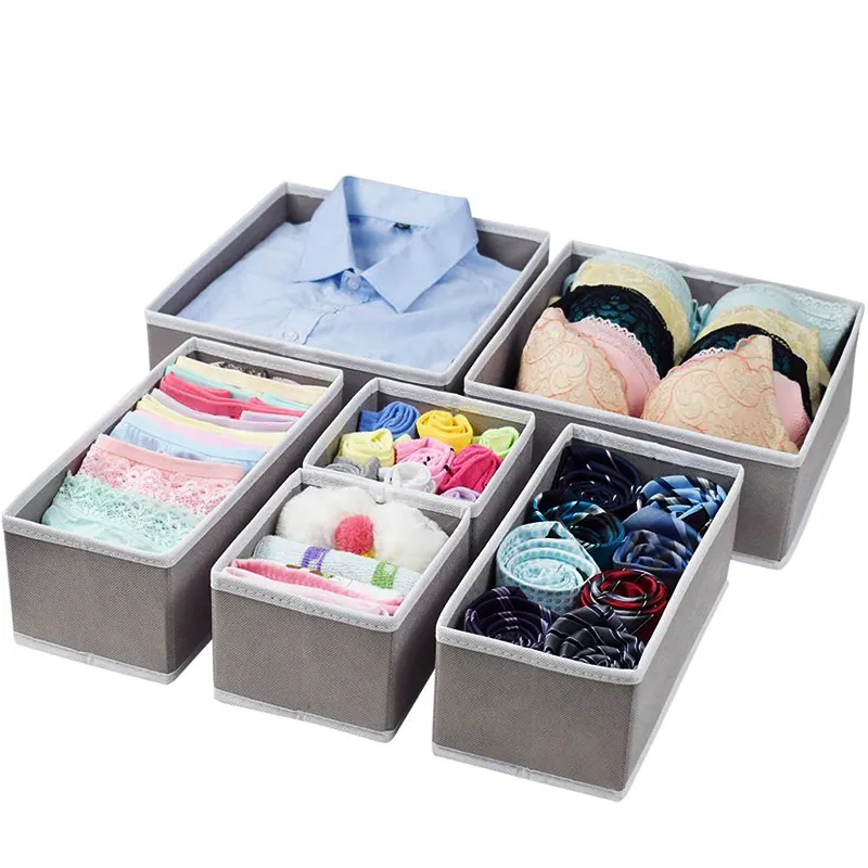 Grey Non-woven Fabric Clothing Organizer for Underwear Socks Foldable Set of 6 Storage Boxes