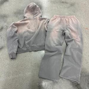 Conjunto de Sudadera con Capucha y Pantalones Deportivos para Hombre, con Parches Bordados Vintage Personalizados, Lavado Ácido, de Tela Gruesa, de Fabricantes de Ropa - Product Image 2