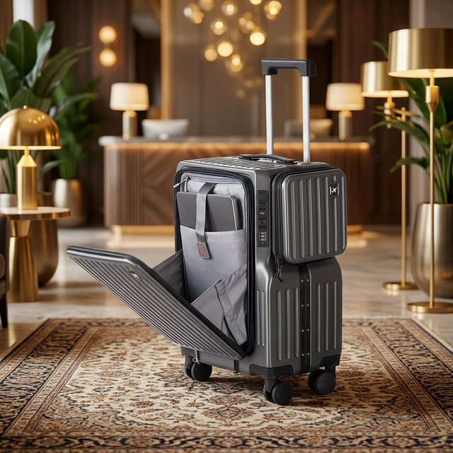 Wholesale Front Opening Carry on Suitcase ABS Hard Luggage TSA Lock Spinner Wheel Business Travel Trolley Case Custom Logo