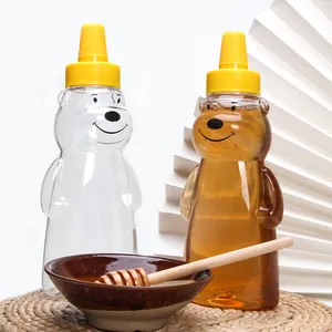 Unique Cartoon Bear Design plastic Squeeze Bottle PET Honey Bottle With Pointed Cap