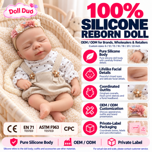 Muñeca Reborn de Silicona de Cuerpo Completo de 18 Pulgadas, Personalizada por DollDuo, con Diadema Floral y Overol a Cuadros, Bebé Dormido, Regalo para las Fiestas - Product Image 1