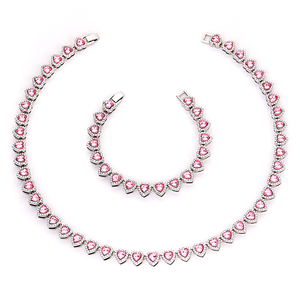 Collier chaîne à maillons en forme de cœur plaqué argent avec strass rouges, personnalisable en gros, unisexe, pour fêtes d'été, cadeaux de bijoux - Product Image 1