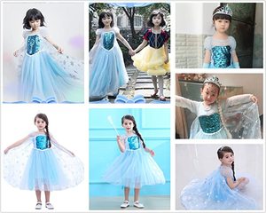 Vendita calda <span class=keywords><strong>Elsa</strong></span> principessa <span class=keywords><strong>Costume</strong></span> maniche corte abito di compleanno per bambine per 3-12 anni CrownMace accessori inclusi - Product Image 4