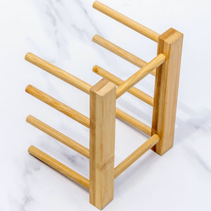 Three Compartment Bamboo Dish <b>Rack</b> For <b>Plates</b> Bowls Kitchen Storage Organizer 3 Tier Wood Stand - Product Image 3