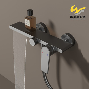 Robinet de baignoire mural exclusif transfrontalier, tout en cuivre, double vitesse, avec douchette supérieure, noyau en céramique, gris anthracite, eau chaude et froide - Product Image 5