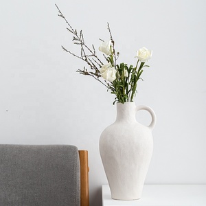 Ceramic White Flowers <strong>Vases</strong> Large <strong>Size</strong> Small-mouth Desktop Decoration <strong>Vase</strong> Simple Hand Made Stone <strong>Vase</strong> with Handle - Product Image 4
