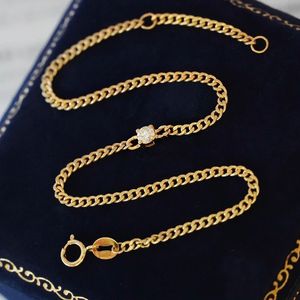 Xinfly Fashion Jewelry Non Tarnish 0.1ct Natural Diamond Chain 18K Pure Gold Lady Cuban Link Dainty <b>Anklet</b> for Women - Product Image 1
