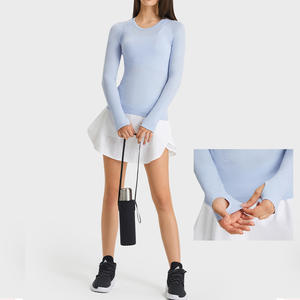 Top sottoscocca senza cuciture da donna con scollo a barchetta Slim Fit a maniche lunghe da donna di moda ospedaliera - Product Image 2