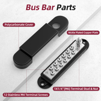 Barre omnibus marine 12V et bloc de bornes, bloc de distribution 150A 12V avec borne 1/4'' (M6) et 12 vis, en cuivre pur