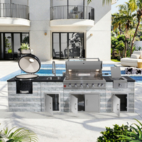 Ensemble de cuisine moderne avec plaque de cuisson réglable et îlot de cuisine en marbre pour l'extérieur Construction en acier inoxydable