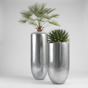 Jardinières en fibre de verre sur mesure, grandes, argentées métalliques, pots de fleurs décoratifs pour la décoration intérieure des halls d'hôtels et des bâtiments commerciaux - Product Image 1