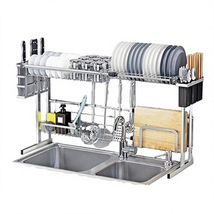 Nuevo Diseño Popular de Acero Inoxidable con Revestimiento Negro, Juego de Organizador de Cocina, Escurridor Doble Ajustable para Platos, Cuchillos y Tazones - Product Image 2
