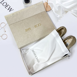 Thiết kế sang trọng đóng gói tùy chỉnh 3D Puff in logo trắng <span class=keywords><strong>Polyester</strong></span> đào da nhung sợi nhỏ dây kéo Pouch Giày túi bụi - Product Image 2