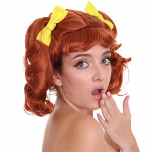 Pelucas <span class=keywords><strong>de</strong></span> <span class=keywords><strong>cabello</strong></span> <span class=keywords><strong>humano</strong></span> hasta los hombros para mujer, peluca <span class=keywords><strong>de</strong></span> fiesta <span class=keywords><strong>de</strong></span> Halloween, <span class=keywords><strong>coletas</strong></span> <span class=keywords><strong>de</strong></span> cabeza roja con cintas amarillas, peluca - Product Image 5