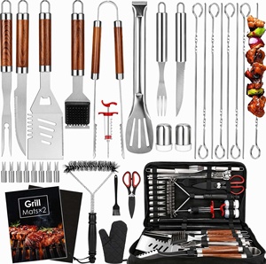 Ensemble d'outils de barbecue en acier inoxydable de qualité alimentaire, kit d'accessoires de barbecue, spatule, fourchette, pinces antiadhésives polies avec étui zippé - Product Image 1