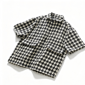 Chemise décontractée pour <span class=keywords><strong>homme</strong></span> à manches courtes en coton, imprimé <span class=keywords><strong>pied</strong></span>-<span class=keywords><strong>de</strong></span>-<span class=keywords><strong>poule</strong></span>, respirante, <span class=keywords><strong>surchemise</strong></span> personnalisée, col rabattu, boutonnée, poche plaquée, OEM - Product Image 1