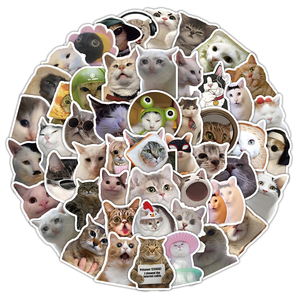 100 pièces/sac Autocollants en vinyle PVC personnalisés, imperméables, à motifs de chats mèmes amusants et d'émoticônes de chatons mignons, style <span class=keywords><strong>Kawaii</strong></span>, pour journal et vélo - Product Image 1