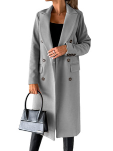 Manteau <span class=keywords><strong>trench</strong></span> à double boutonnage uni à manches longues et épaules dénudées pour femme, vêtement d'extérieur mi-lourd et tendance en <span class=keywords><strong>vert</strong></span> olive - Product Image 6