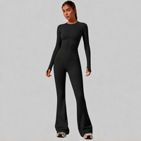 Ensembles de vêtements de sport pour femmes L-0323+0313, ensembles à manches longues et évasés, ensembles de yoga respirants, ensembles de pilates sans couture, ensembles de fitness pour la salle de sport, vêtements de sport