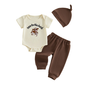 Nouvel ensemble de vêtements pour bébé unisexe en coton respirant à manches courtes, veste, chapeau et pantalon, pour l'été - Product Image 3