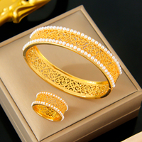 Nouvel Arrivage : Parure de Bijoux Perles Tendance Plaqué Or 21 carats, Bracelets et Bagues Élégants pour Mariage Arabe et Fêtes Féminines